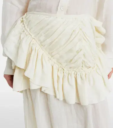 Dries Van Noten Ruffled ramie midi skirt | Thumbnail 3