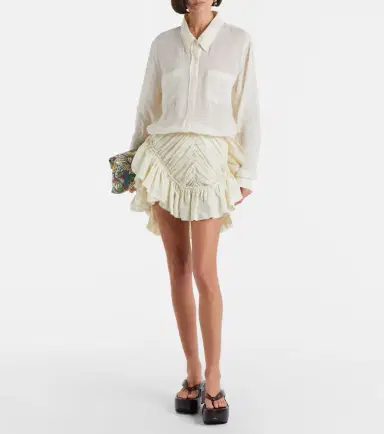 Dries Van Noten Ruffled ramie midi skirt | Thumbnail 4