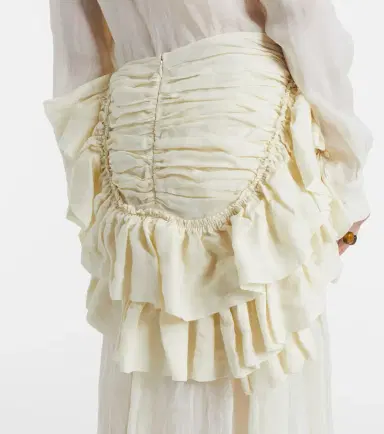 Dries Van Noten Ruffled ramie midi skirt | Thumbnail 5