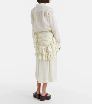 Dries Van Noten Ruffled ramie midi skirt | Thumbnail 6