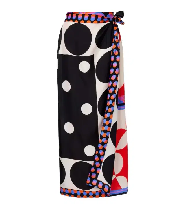 Printed silk wrap skirt