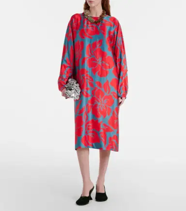 Dries Van Noten Floral satin midi dress | Thumbnail 3