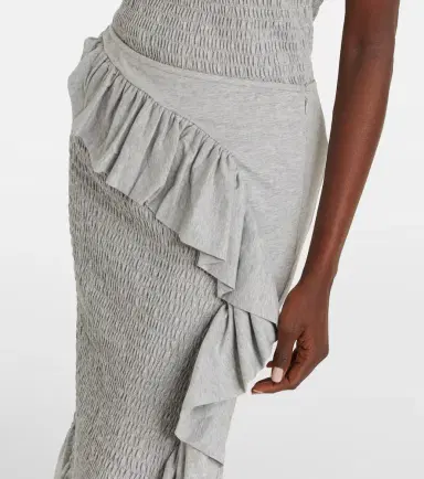 Dries Van Noten Ruffled smocked cotton midi skirt | Thumbnail 2