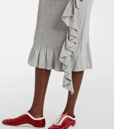 Dries Van Noten Ruffled smocked cotton midi skirt | Thumbnail 5