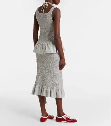 Dries Van Noten Ruffled smocked cotton midi skirt | Thumbnail 6