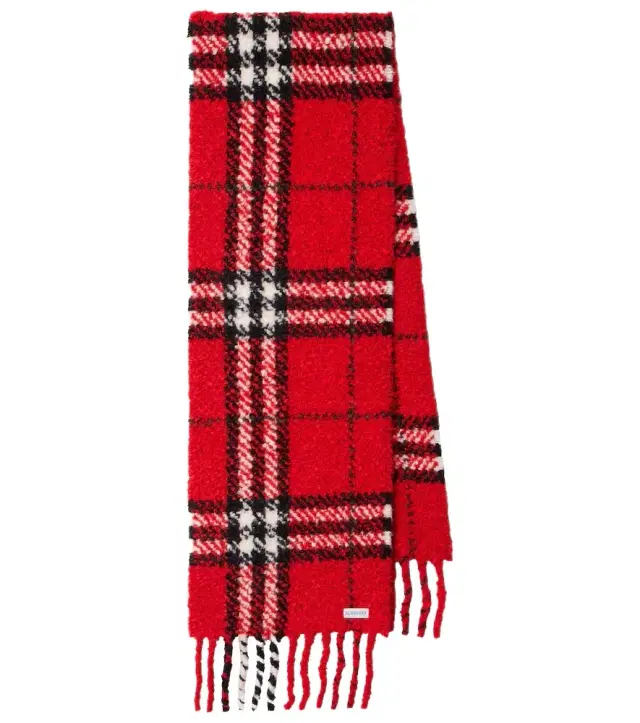 Check alpaca and wool bouclé scarf
