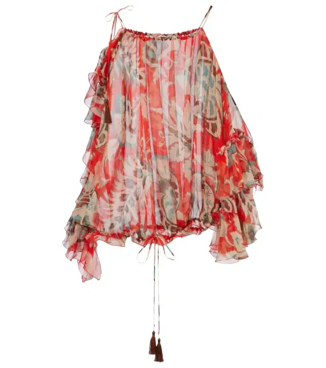 Etro Printed ruffled silk top