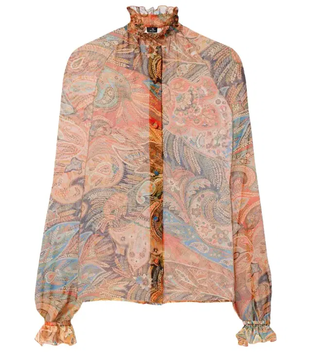 Etro Printed ruffled silk blouse