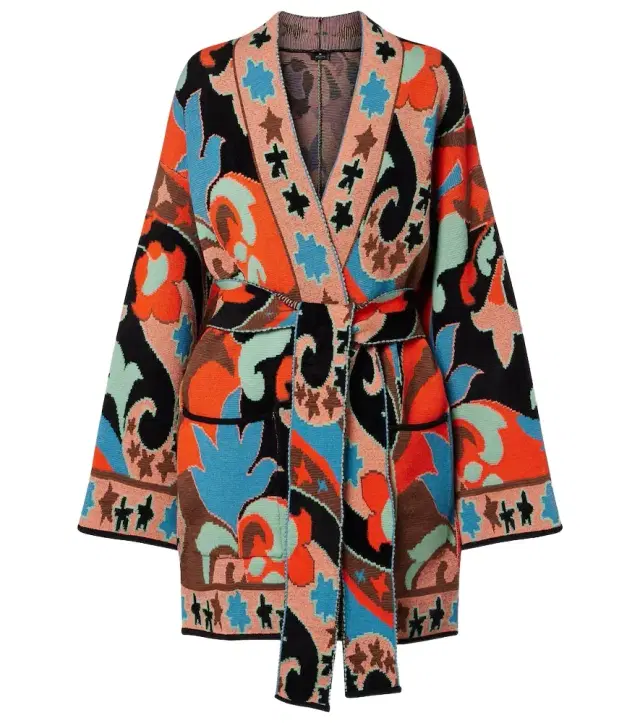 Etro Jacquard wool-blend wrap cardigan
