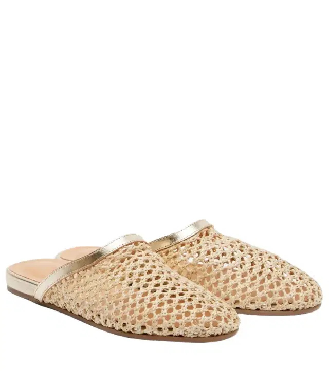 Ancient Greek Sandals Leather-trimmed raffia mules