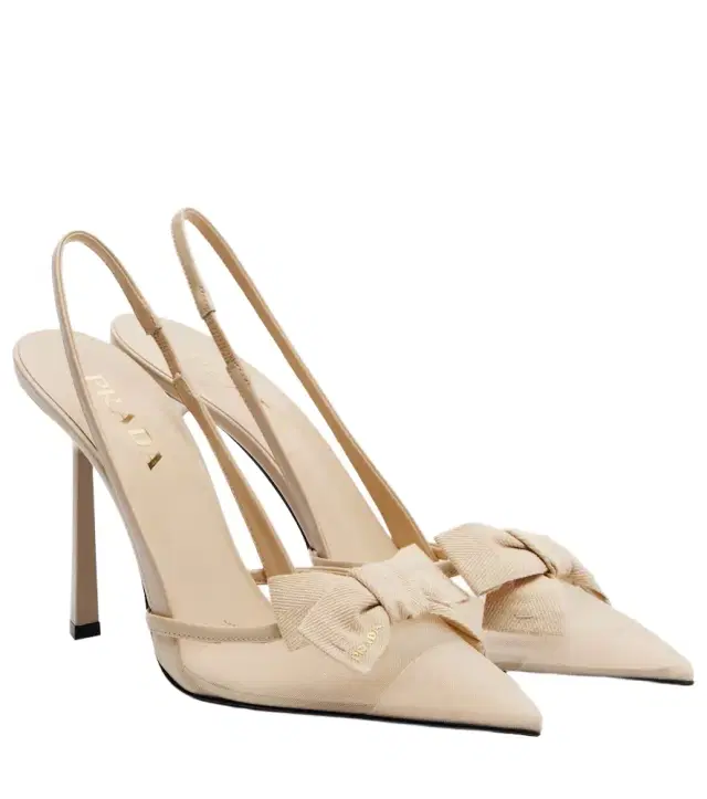 Bow-detail mesh slingback pumps