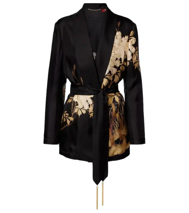 Tunica printed silk twill wrap cardigan