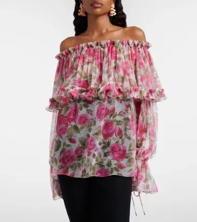 Chloé Chloé Floral off-shoulder silk top | Thumbnail 2
