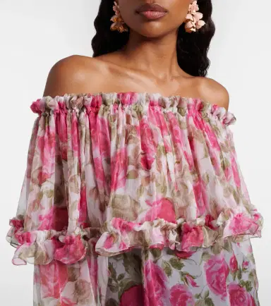 Chloé Chloé Floral off-shoulder silk top | Thumbnail 5