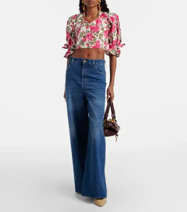 Chloé Chloé Floral cropped puff-sleeve cotton blouse | Thumbnail 2 Chloé Chloé Floral cropped puff-sleeve cotton blouse | Thumbnail 2