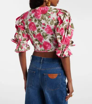 Chloé Chloé Floral cropped puff-sleeve cotton blouse | Thumbnail 5 Chloé Chloé Floral cropped puff-sleeve cotton blouse | Thumbnail 5