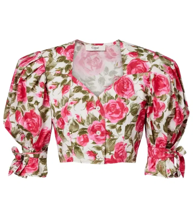 Chloe Chloé Floral cropped puff-sleeve cotton blouse