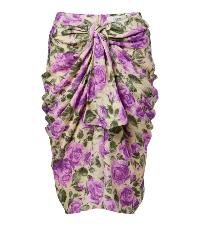 Chloé Draped floral silk midi skirt