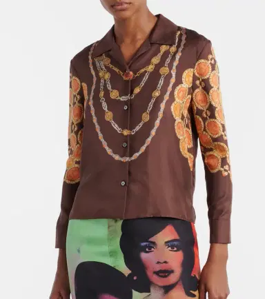 Versace Printed cropped silk twill shirt | Thumbnail 3