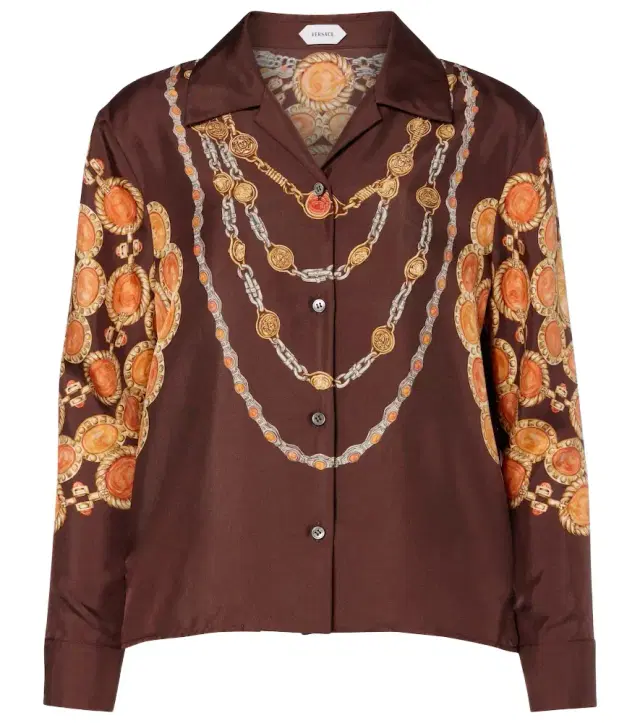 Versace Printed cropped silk twill shirt