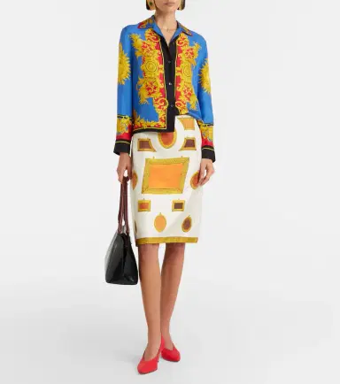 Versace Printed silk twill pencil skirt | Thumbnail 3