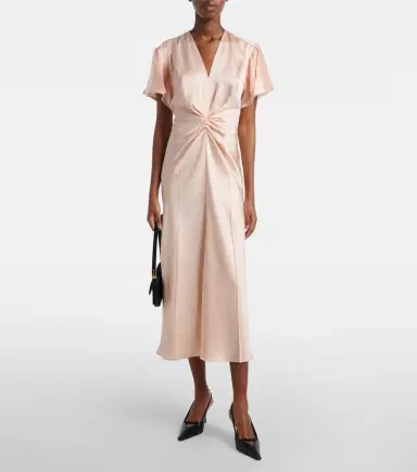 Victoria Beckham Eve gathered satin crêpe midi dress | Thumbnail 4