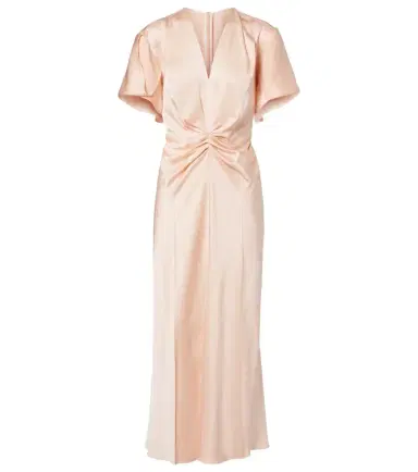 Victoria Beckham Eve gathered satin crêpe midi dress | Thumbnail 1
