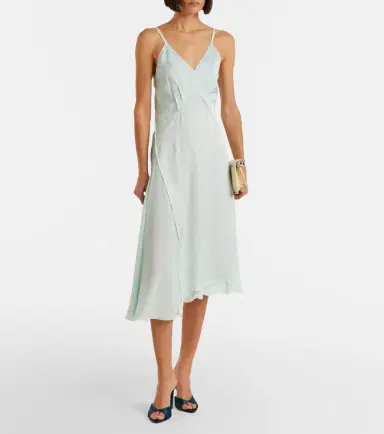 Victoria Beckham Asymmetric lace-trimmed jacquard slip dress | Thumbnail 2
