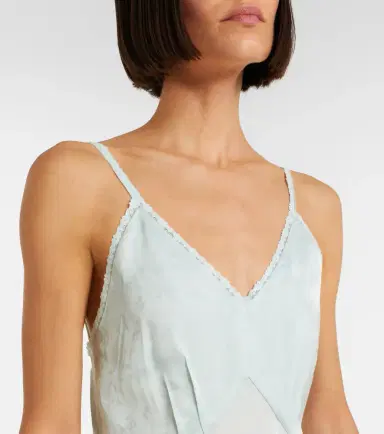 Victoria Beckham Asymmetric lace-trimmed jacquard slip dress | Thumbnail 5