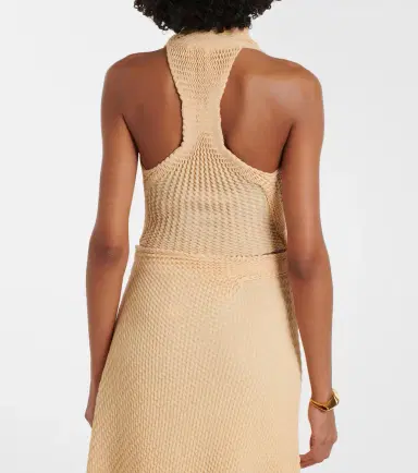 Victoria Beckham Draped knitted cotton-blend crop top | Thumbnail 3