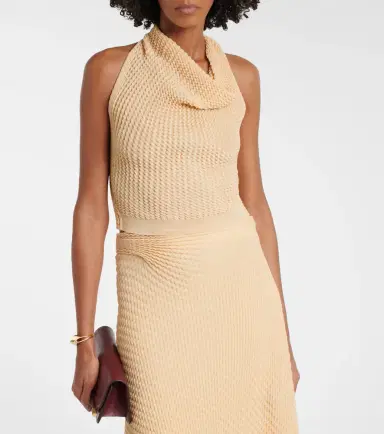 Victoria Beckham Draped knitted cotton-blend crop top | Thumbnail 4