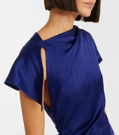 Victoria Beckham Asymmetric gathered crêpe satin midi dress | Thumbnail 3
