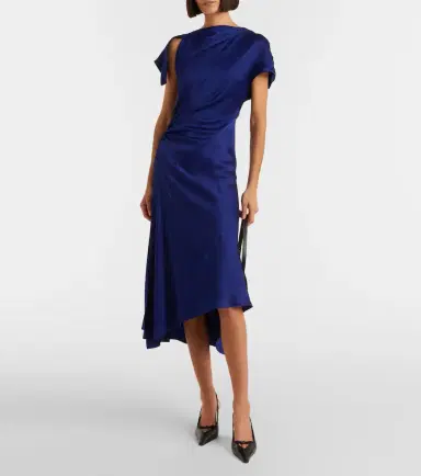 Victoria Beckham Asymmetric gathered crêpe satin midi dress | Thumbnail 4