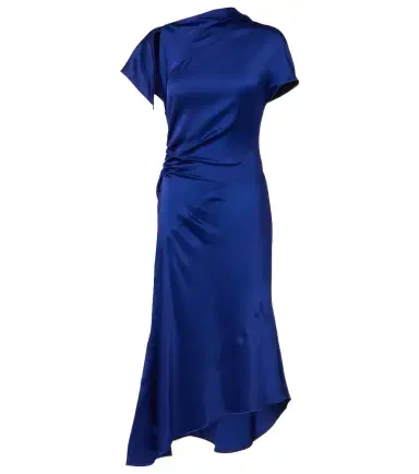 Victoria Beckham Asymmetric gathered crêpe satin midi dress | Thumbnail 1