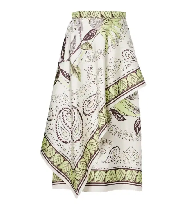Printed silk satin midi skirt