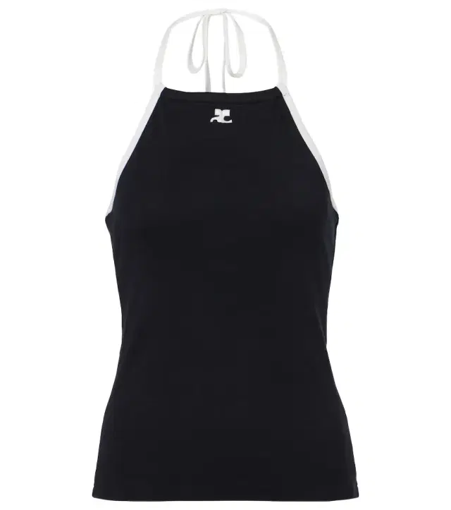 Courreges Courrèges Logo tie-back cotton halterneck top