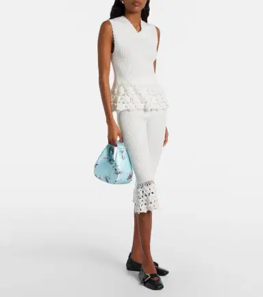 Ganni Crochet-trimmed ribbed cotton-blend capri pants | Thumbnail 3