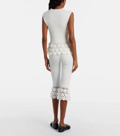 Ganni Crochet-trimmed ribbed cotton-blend capri pants | Thumbnail 4