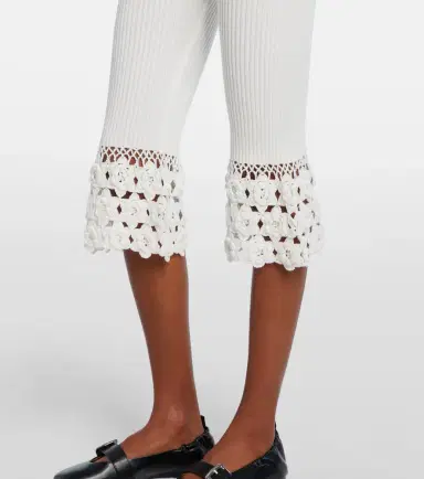 Ganni Crochet-trimmed ribbed cotton-blend capri pants | Thumbnail 6