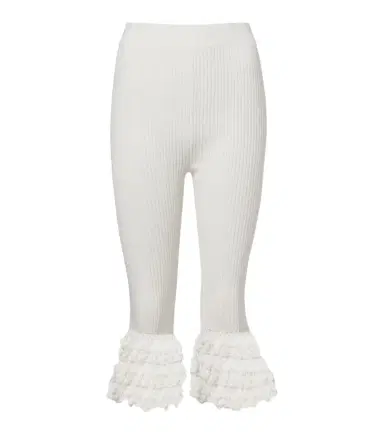 Ganni Crochet-trimmed ribbed cotton-blend capri pants | Thumbnail 1