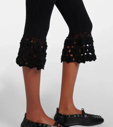 Ganni Crochet-trimmed ribbed cotton-blend capri pants | Thumbnail 3