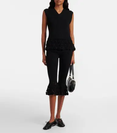 Ganni Crochet-trimmed ribbed cotton-blend capri pants | Thumbnail 5