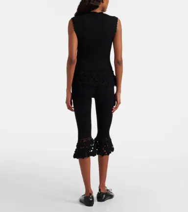 Ganni Crochet-trimmed ribbed cotton-blend capri pants | Thumbnail 6