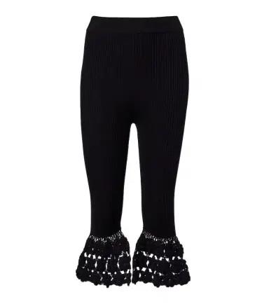 Ganni Crochet-trimmed ribbed cotton-blend capri pants | Thumbnail 1