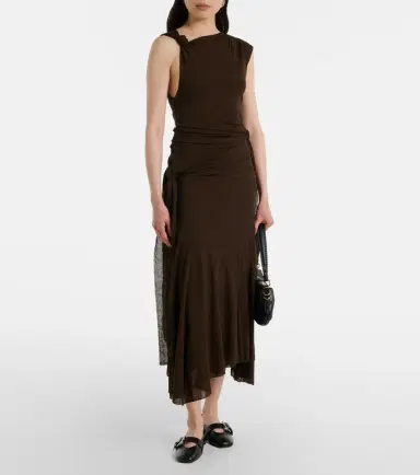 Ganni Asymmetric draped mesh midi dress | Thumbnail 2