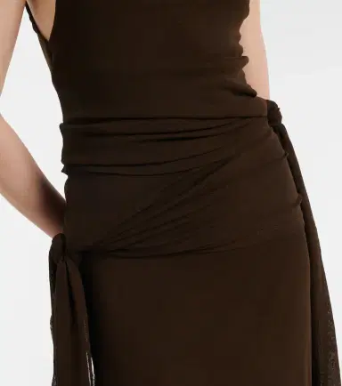 Ganni Asymmetric draped mesh midi dress | Thumbnail 3