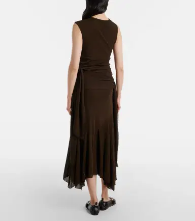 Ganni Asymmetric draped mesh midi dress | Thumbnail 4