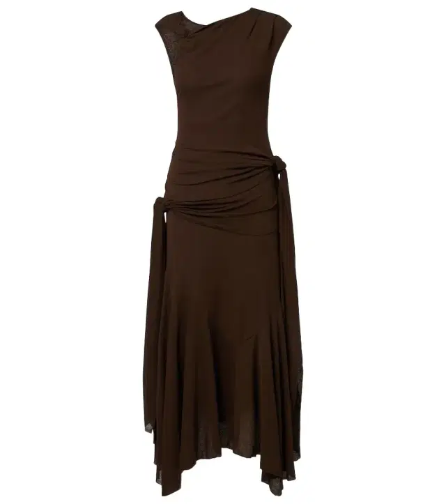 Ganni Asymmetric draped mesh midi dress