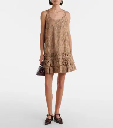 Ganni Ruffled printed cotton minidress | Thumbnail 5