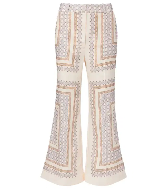 Printed cropped linen flared pants